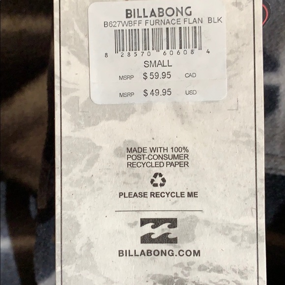 Billabong Furnace Flannel Print Button Down Long Sleeve Water Resistant Shacket - Picture 8 of 8